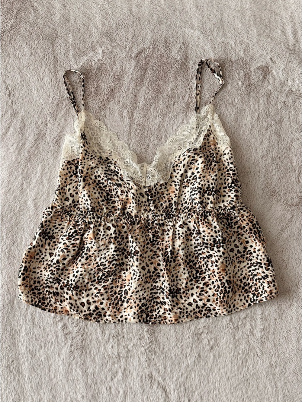 Aerie Leopard Print Lace Trim Cami Tank Top in Beige and Black